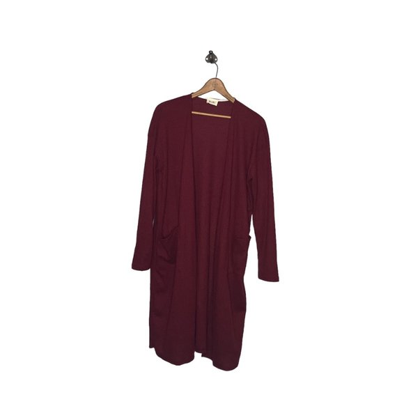 BiBi Large L Burgundy Red Thermal‎ Waffle Knit Duster Cardigan Sweater USA Made - Picture 2 of 5